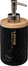 5Five Pompe/distributeur de savon Marble Lotion - noir - 8 x 17 cm - 270 ml - bambou/pierre artificielle