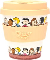 Quy Cup 230ml Ecologische Reis Beker - SNOOPY - de Muur (wit) - BPA Vrij - Gemaakt van Gerecyclede Pet Flessen met perzik kleur deksel gemaakt van siliconen-drinkbeker-reisbeker-travelmug
