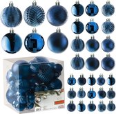 middernachtblauwe kerstbalornamenten voor kerstversiering - 36 stuks kerstboom onbreekbare ornamenten met ophanglus voor vakantie- en feestdecoratie (combo van 6 stijlen in 3 maten)