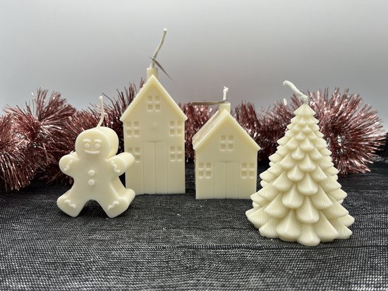 Dearest Candles - Christmas - kaarsen - Vegan - koolzaadwas - 100% natuurlijk - figuurkaars kerst - set van 4 - Dearest Home - Dearest Sweet Home - Dearest Christmas tree - Dearest Gingerbread Man - decoratie – cadeau