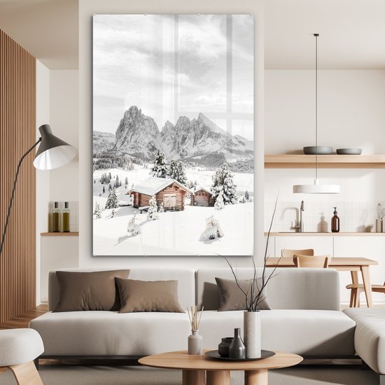 MuchoWow® Peinture sur verre 120x180 cm - Peinture sur verre - Hiver - Montagnes - Paysage - Neige - Photo sur verre acrylique - Peintures