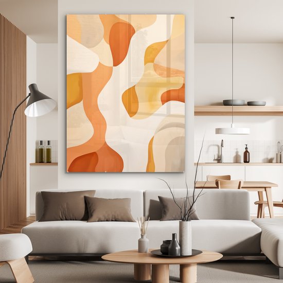 MuchoWow® Peinture sur verre 120x160 cm - Peinture sur verre acrylique - Oranje - Abstrait - Art - Photo sur verre - Peintures