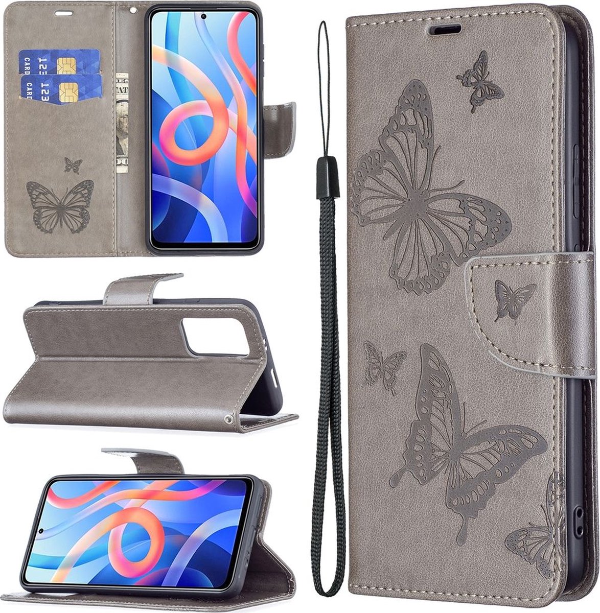 Mobigear Telefoonhoesje geschikt voor POCO M4 Pro 5G Hoesje | Mobigear Butterfly Bookcase Portemonnee | Pasjeshouder voor 2 Pasjes | Telefoonhoesje voor Pinpas / OV Kaart / Rijbewijs - Grijs