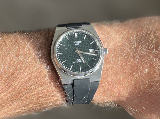 Bracelet de montre en caoutchouc intégré Noir pour Tissot PRX 40mm - Bracelet de montre en caoutchouc intégré noir avec extracteurs à dégagement rapide
