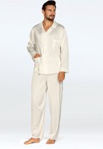 Elegante satijnen herenpyjama -Satijn pyjama heren met knoopsluiting - Lange Mouw Lange Broek pyjama - DKaren Noah - ecru M