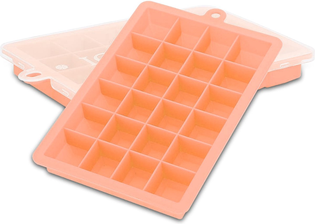 Intirilife 2x ijsblokjesvormpjes in PINK - Set van 2 met elk 24 vakjes Siliconen ijsblokjesvormpjes met deksel - Flexibele ijsblokjesvorm Afsluitbaar voor ijs, babyvoeding en meer
