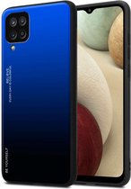 Cadorabo Hoesje geschikt voor Samsung Galaxy A12 / M12 in BLAUW - ZWART - Tweekleurige beschermhoes van TPU-silicone Case Cover en achterzijde van gehard glas