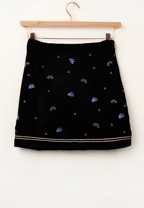 Sissy-Boy - Zwarte velvet rok met embroidery details