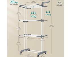 MIRA Home - Wasrek - Droogrek - Staand droogrek inklapbaar - Droogtoren met wieltjes - 50x76x172