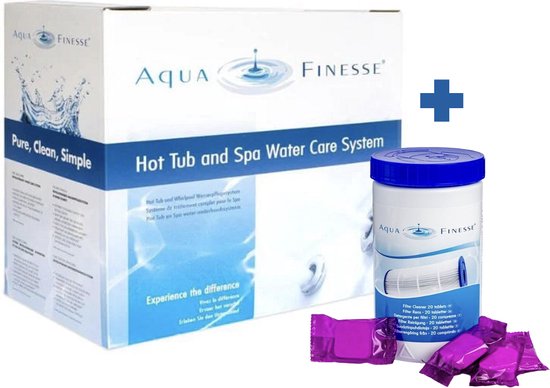 Foto: Aquafinesse spa en hottub box incl filter cleaner whirpools waterbehandeling reinigt en beschermt water eenvoudig in gebruik voor schoner en gezonder water milieuvriendelijk