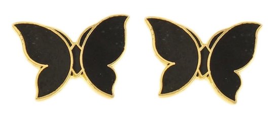 Behave Oorbellen oorstekers vlinder goud kleur met zwart emaille 1,5 cm