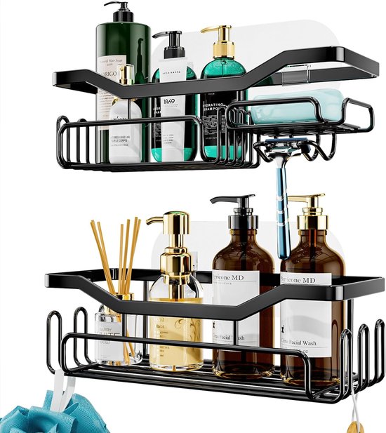 Zuzcher Doucherek met sterke zuignap, douchemand, wandmontage, zonder boren, opbergrek, roestvrij staal, accessoires voor badkamer en keuken