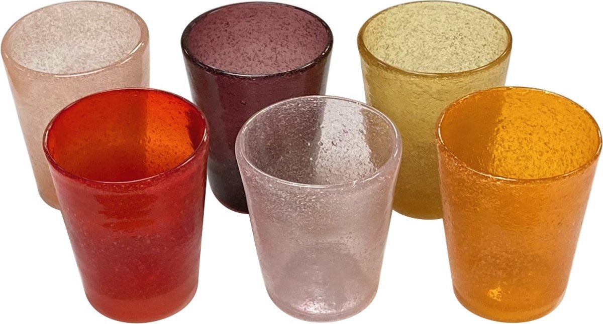 Memento-Originale gekleurde drinkglazen - 6-delige set - oranje-rood - 30 cl - handgemaakt
