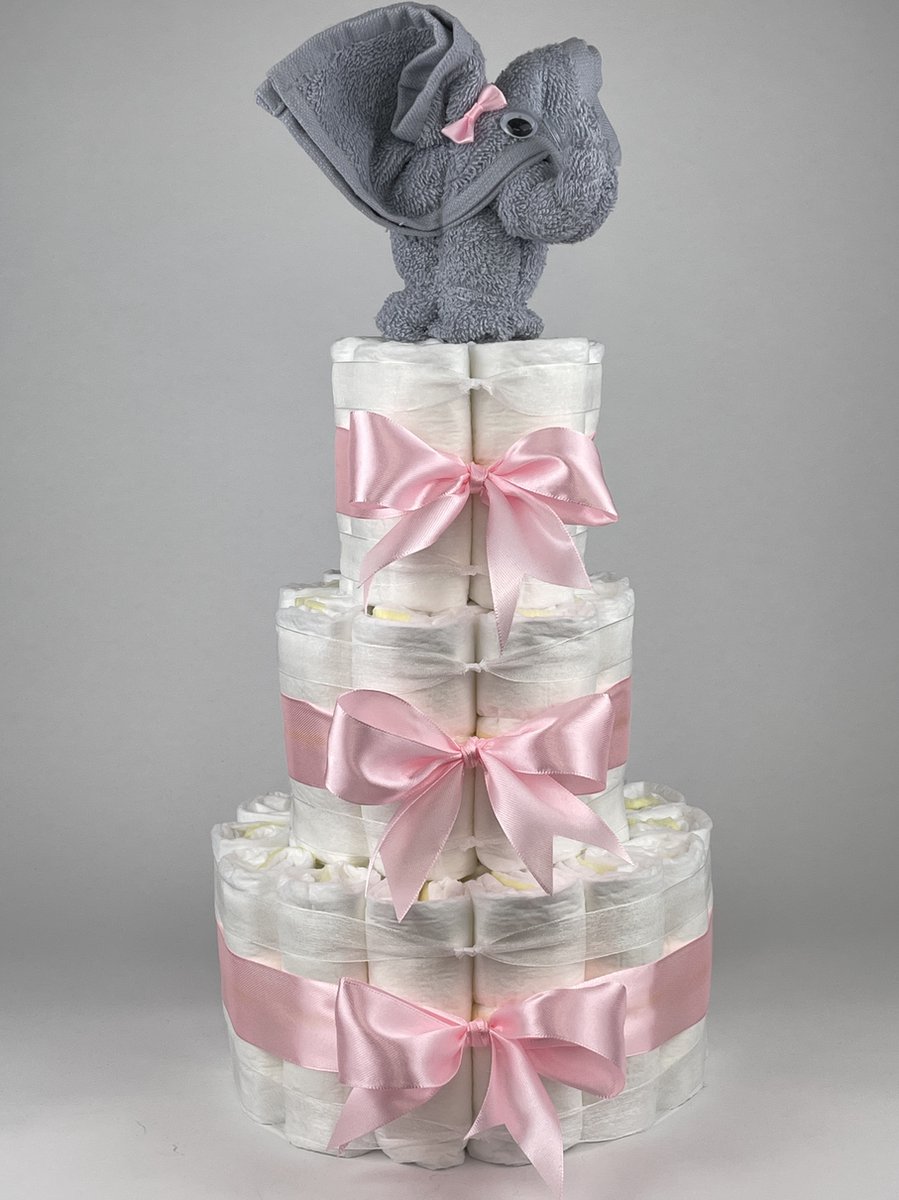 Goedkoopste Chouette-Chouette | Luiertaart Meisje | Kraamcadeau | Geboorte Meisje | Babyshower | Olifant Grijs - Roze
