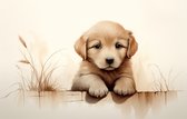 Puppy Poster | Hondenposter | Poster Hond | Aquarel Stijl | Golden Retriever Poster | Kinderkamer | Babykamer | Babydieren | 91x61cm | Wanddecoratie | Muurposter | CW | Geschikt om in te lijsten