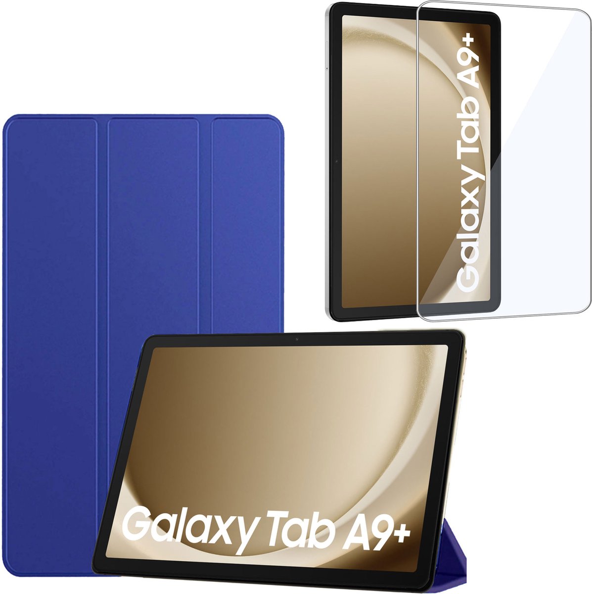 Geschikt voor Samsung Galaxy Tab A9 Plus Tablet hoes + Screenprotector – Gehard Glas Cover + Shock Proof Hoesje - Blauw