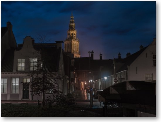Nachtwake: Martinitoren - Turfsingel bij Avond - Fotoposter 40x30
