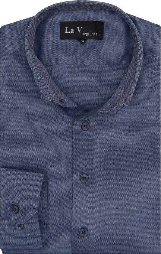 La V heren overhemd regular fit met strijkvrij blauwe jean M
