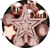 Ensemble de Boules de Noël avec pic en étoile - 40 pièces - rose clair - plastique