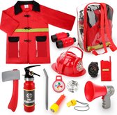 Brandweer Speelgoed - Wasbare Brandweerman Kostuumset met 13 Accessoires - Opbergrugzak en Blusapparaat voor echt Water - Geweldig voor kinderen - Kerstcadeau
