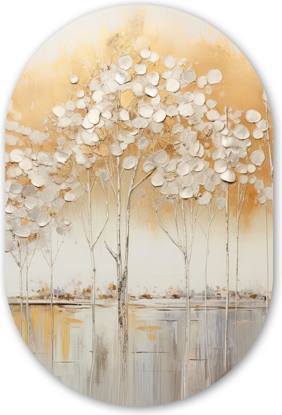 Muurovaal 60x90 cm - Wandovaal Bomen - Kunst - Acryl - Natuur - Kunststof wanddecoratie - Ovalen schilderij - Muurdecoratie woonkamer - Schilderijen - Ovale spiegel vorm op kunststof