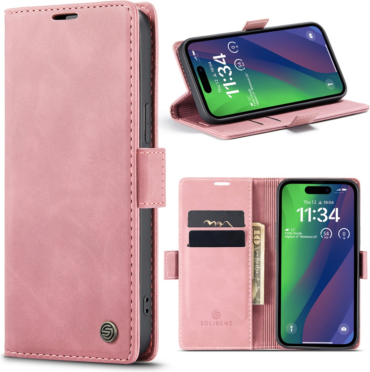 Solidenz Hoesje - Geschikt voor iPhone 15 - Urban Book - Roze