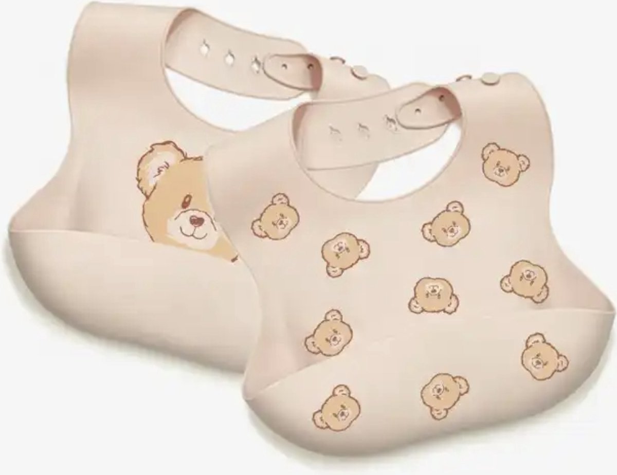 Goedkoopste Siliconen slabbetjes | 2 stuks | Beren | Opvangbak | Beige | BPA vrij