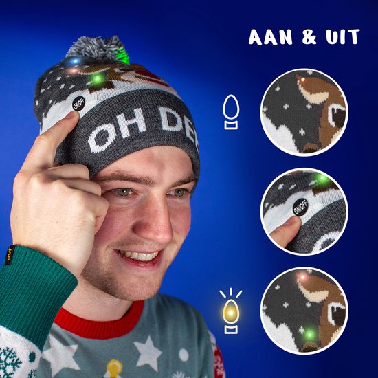 TAGVO Gebreide muts met ledverlichting, kleurrijke led-kerstmuts, wintersneeuwhoed, pullover, lelijke vakantie, muts, beanie pet, Stijl 02, Eén maat