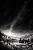 Étoiles Poster | Zwart Wit Poster | Univers | Voie Lactée Poster | Alpes du soir étoilé | 51x71cm | Décoration murale | Affiche murale | ANNÉE | Convient pour l'encadrement