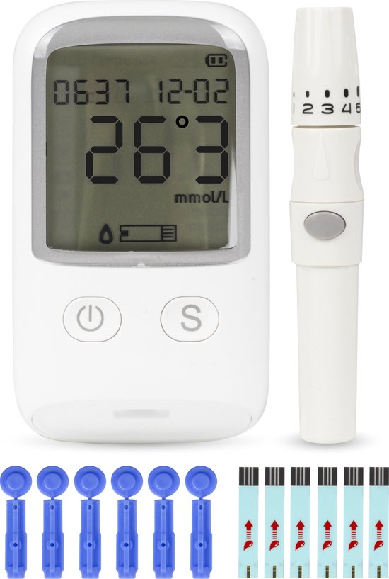 Nuvance - Glucosemeter - Startpakket - Bloedsuikermeter - Incl. 50 Test Strips en 50 Lancetten - Bloedglucosemeter - Diabetes Meter - Volledige Set - Nuvance