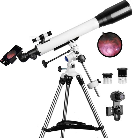 Telescopen voor volwassenen, 70 mm opening en 700 mm brandpuntsafstand Professionele astronomierefractortelescoop voor kinderen en beginners - met EQ-vatting, 2 Plossl-oculairs en smartphone-adapter