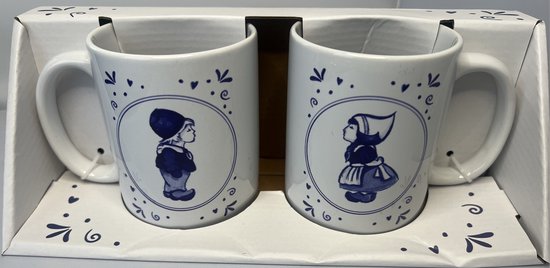 Foto: Mokken kussend paar delfts blauw 2 stuks souvenir set mokken