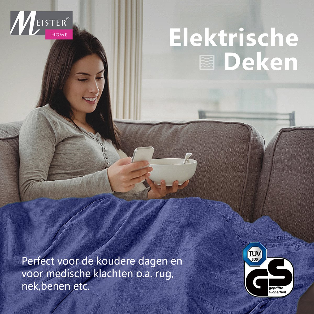Meisterhome xxl Elektrische Warmtedeken - Bovendeken - 1 Persoons - 3 Standen - Met Timer - 180 x 130 cm - Donker blauw TÜV-SUD GS CE – foto 3