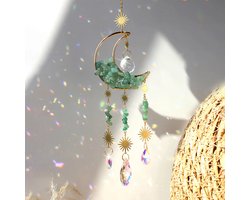Cosy Casa® - Crystal Moon Suncatcher - Groen - Kristal Zonvanger - Goudkleur - Raam Decoratie - Maan zonnevanger - Kristallen - Zonnevanger - Edelsteen - Amethist - Machisch - Gemstone - Spiritueel