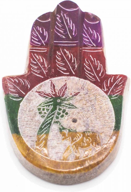 Porte-encens Hamsa en stéatite 9 x 6 cm - Éléphant et palmier