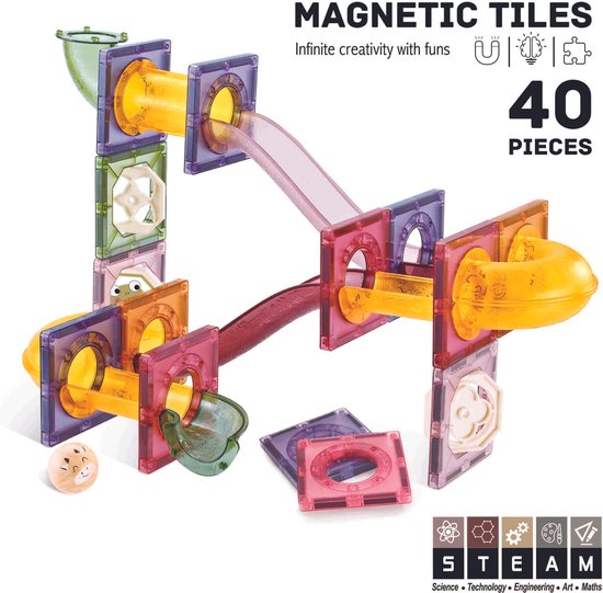 Roosly Magnetisch speelgoed 40stuk - Magnetic tiles Knikkerbaan - Montessori speelgoed - Magnetische Bouwstenen - Sinterklaas Cadeau
