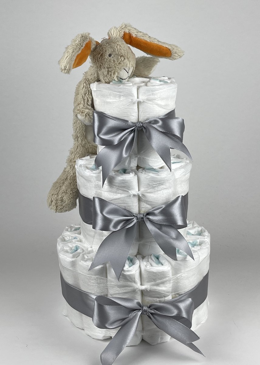 Goedkoopste Chouette-Chouette | Luiertaart Neutraal | Kraamcadeau | Geboorte Jongen Meisje | Babyshower | Tuttle Konijn Twine Grijs