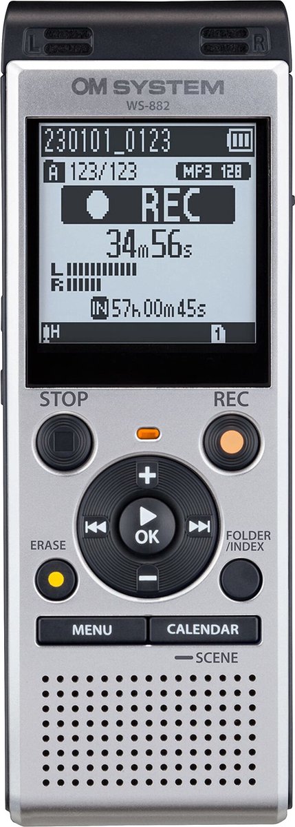 OM System WS-882 Digitaal dicteerapparaat Opnameduur (max.) 1040 h Zilver