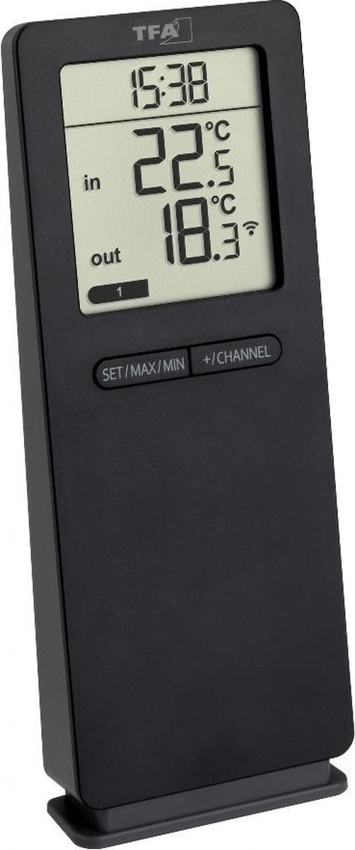 TFA Dostmann funk-thermometer logoneo 30.3071.01 draadloze thermometer digitaal zwart afbeelding