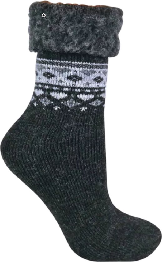 Sock Snob - turnover huissokken - schoenmaat 37-42 - grijs met fantasie motief rond de enkel - bedsokken - warme voeten - hyggelife