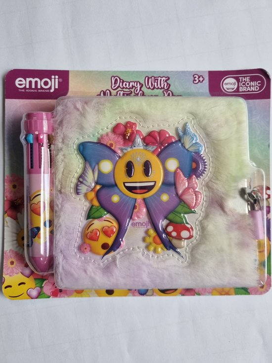 Dagboek Fluffy dagboek, met 6 kleurenpen en slot, meisjescadeau, emoji