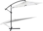909 OUTDOOR Hangende parasol in wit 2.5 m hoog, Tuinparasol met stalenframe en hoes, Parasol met zwengelgreep en kantelfunctie, Diameter 300 cm