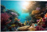 Acrylglas - Onderwater - Oceaan - Zee - Koraal - Vissen - Kleuren - Zon - 105x70 cm Foto op Acrylglas (Met Ophangsysteem)