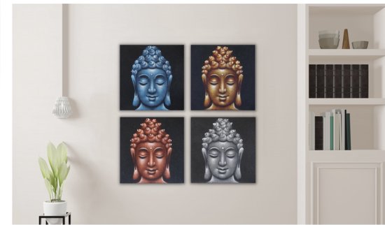 Buddha schilderijen set- set van 4 schilderijen-30x30cm-modern-Canvas-rustgevend- cadeau tip