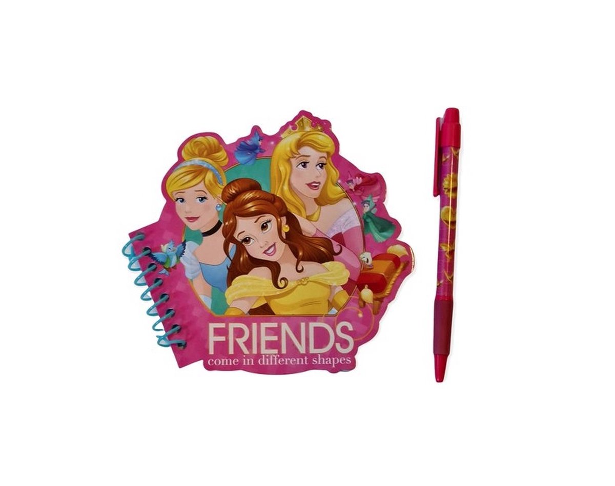 Disney Princess notitieboek met pen 14 x 14 cm - Assepoester Belle Aurora - Friends come in different shapes - Notebook with pen - In originele verpakking