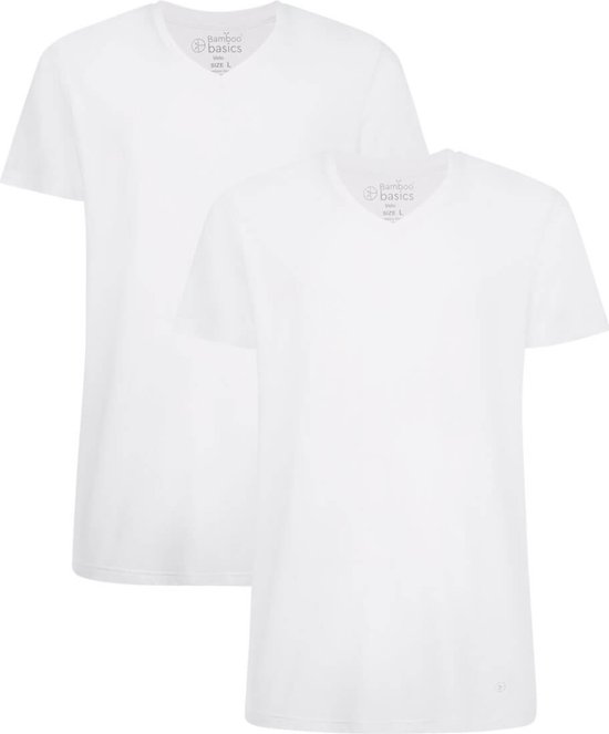 Bamboo Basics - Lot de 2 t-shirts pour hommes - Coupe extra longue - Col en V - Blanc