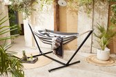 909 OUTDOOR hangmat met frame - Outdoor hangmat in zwart en wit - hangmat met metalen standaard voor tuin - balkon en terras - max. 100 kg - 290 x 100 x 100 cm