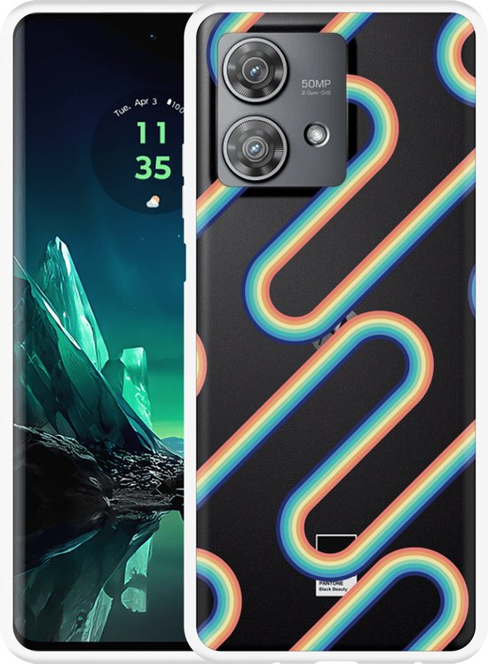 Cazy Étui adapté pour Motorola Edge 40 Neo Retro Rainbow II