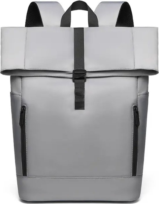 Manks Collections ® Rolltop Laptop Rugzak tot 17 inch labtop - Gerecycled Plastic - Rugtas 20 tot 28 L - Waterdicht en Duurzaam - Grijs - rolltop rugzak - gray laptop bag