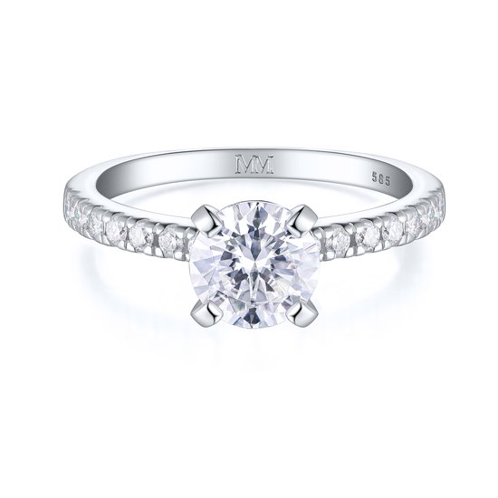 Finesse - Platinum Moissanite Verlovingsring met Zijstenen - 1.2 karaat